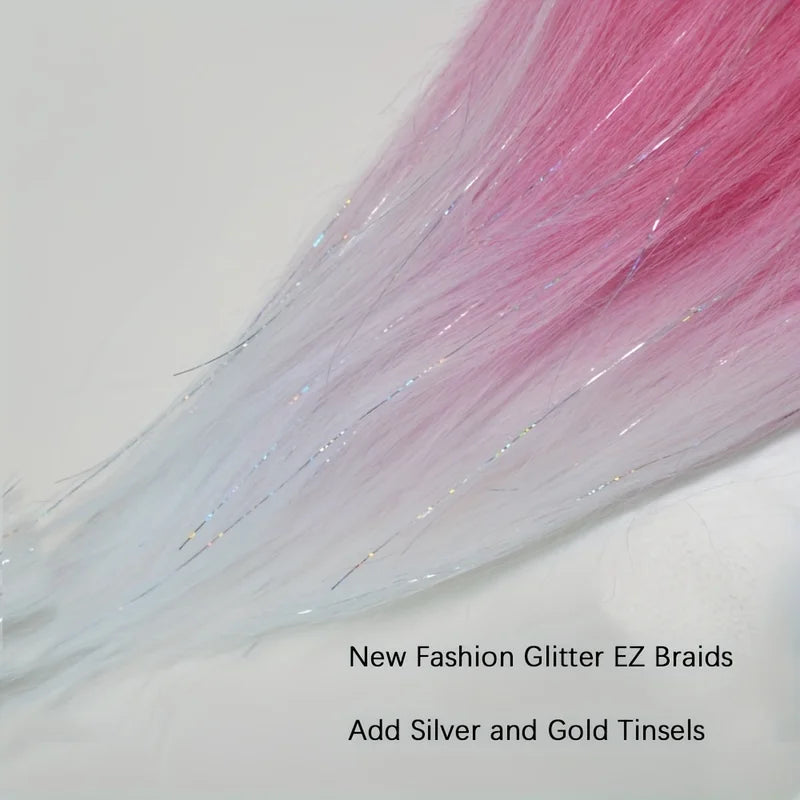 Synthetic Ombre Braiding Hair Extensions with Tinsel - 26 Inch Rainbow Colors for Women & Girls