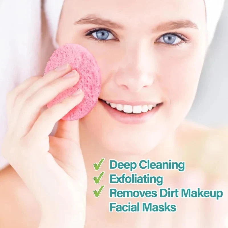 10PCS Natural Wood Pulp Foam Face Wash Puffs - Reusable Cleansing Sponges