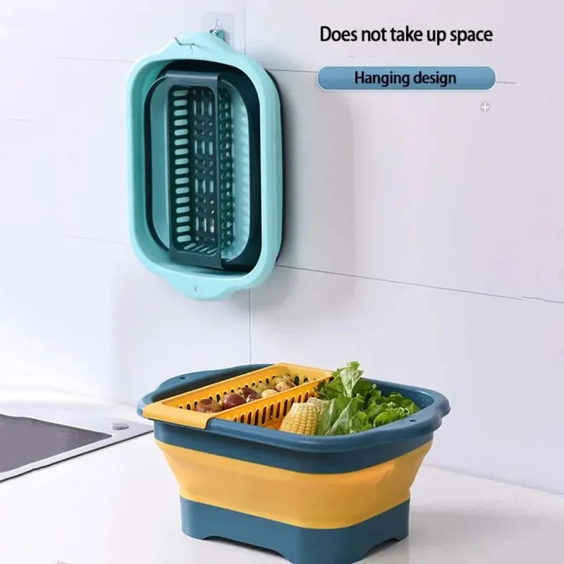 Foldable Silicone Dish Basin with Drainage Basket - Portable Collapsible Sink for Kitchen & Camping