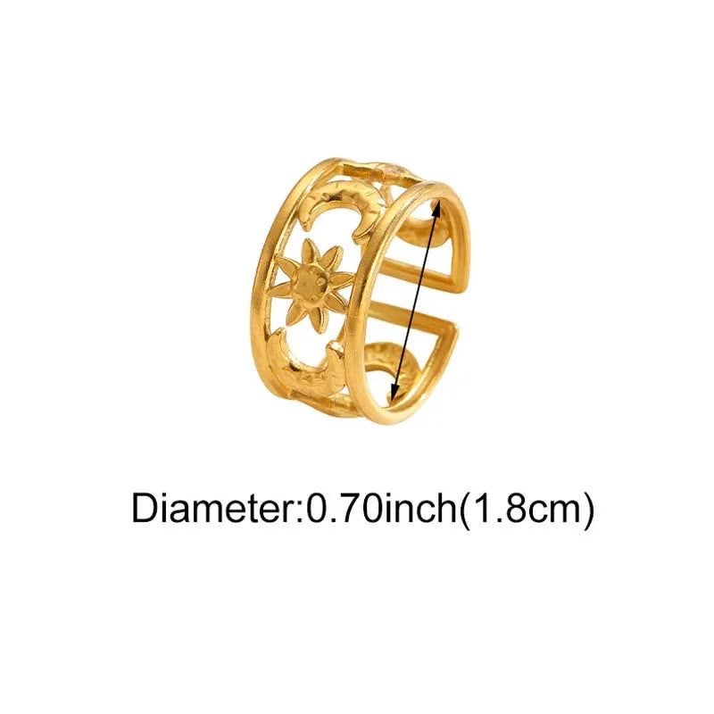 Minimalist Star & Moon Double Layer Open Rings - Waterproof Stainless Steel Jewelry Gift