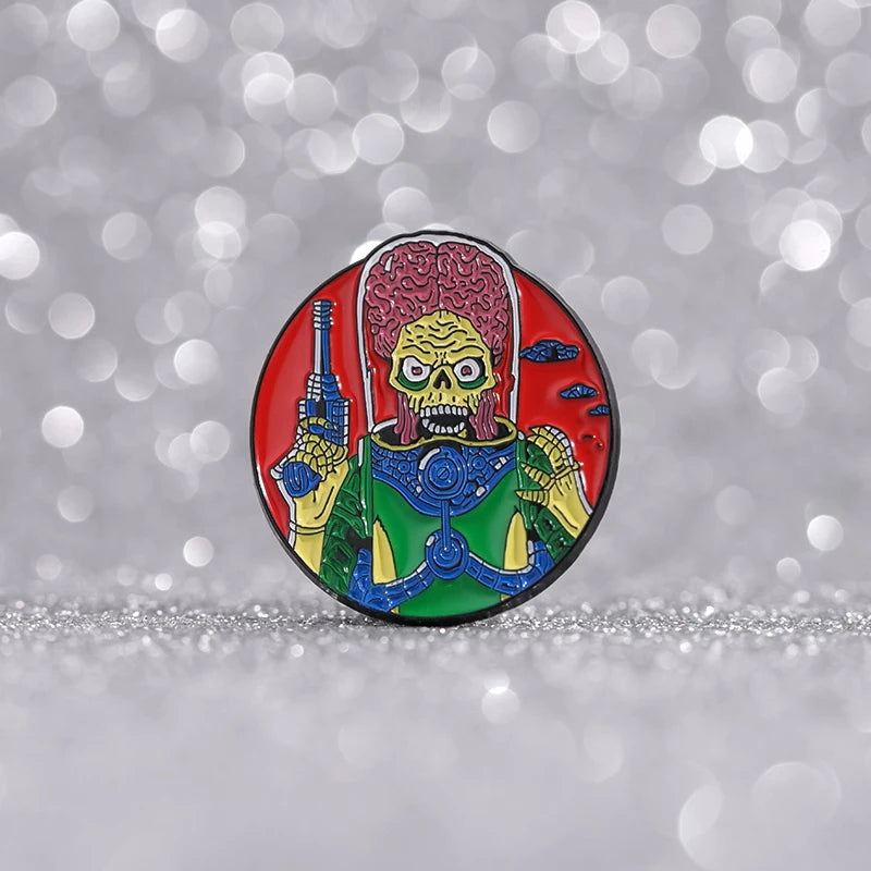 Cartoon Alien Brain Brooch Pin Halloween Enamel Jewelry Badge