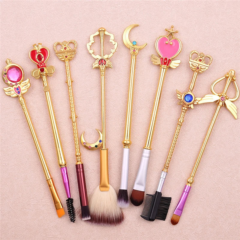 Anime Sailor Moon Makeup Brush Set with Cartoon Magic Wand Design - 8 Pieces