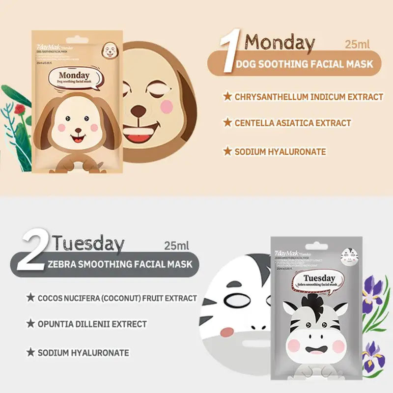 Animal Face Mask Set - Hydrating, Anti-Aging, Fun Skincare for Women & Girls