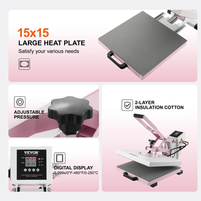 15x15 Heat Press Machine with Slide Out Drawer for T-Shirts and Transfers