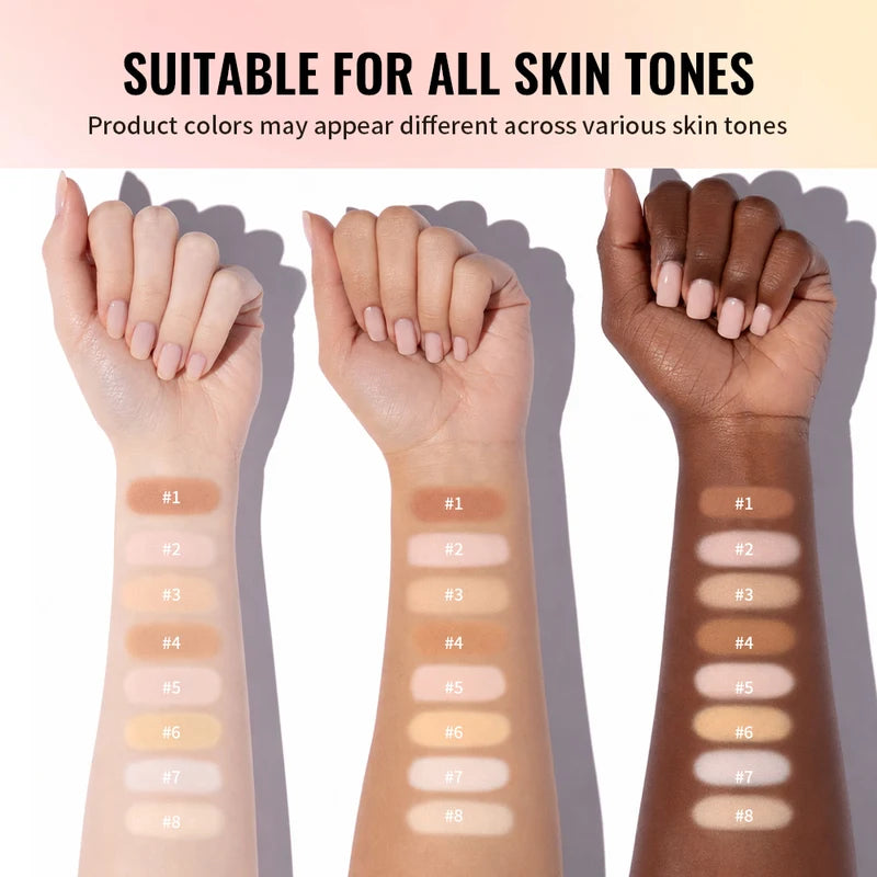 Matte Full Coverage Pressed Powder Foundation with Puff - Waterproof 24H Oil Control