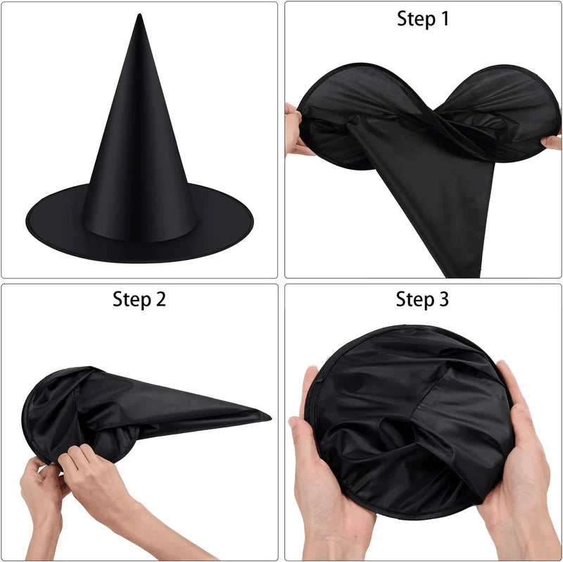 12pcs Halloween Witch Hat Costume Accessories Black Collapsible Party Hats