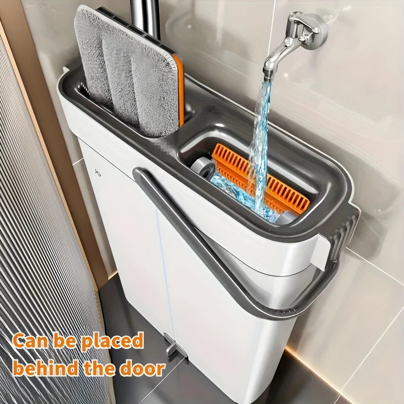 Spin Flat Mop Set with Bucket and Scraper - Hands-Free Household Floor Cleaning