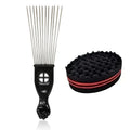 2Pcs Hair Styling Set: Long Stainless Steel Afro Pick Comb & Curling Sponge Brush