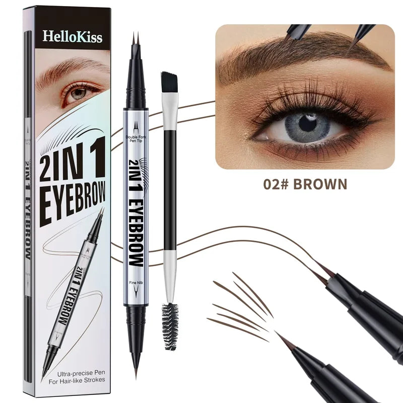 Waterproof Curved Eyebrow Pencil Set with Precise Brush and Fork Tip for Natural Makeup