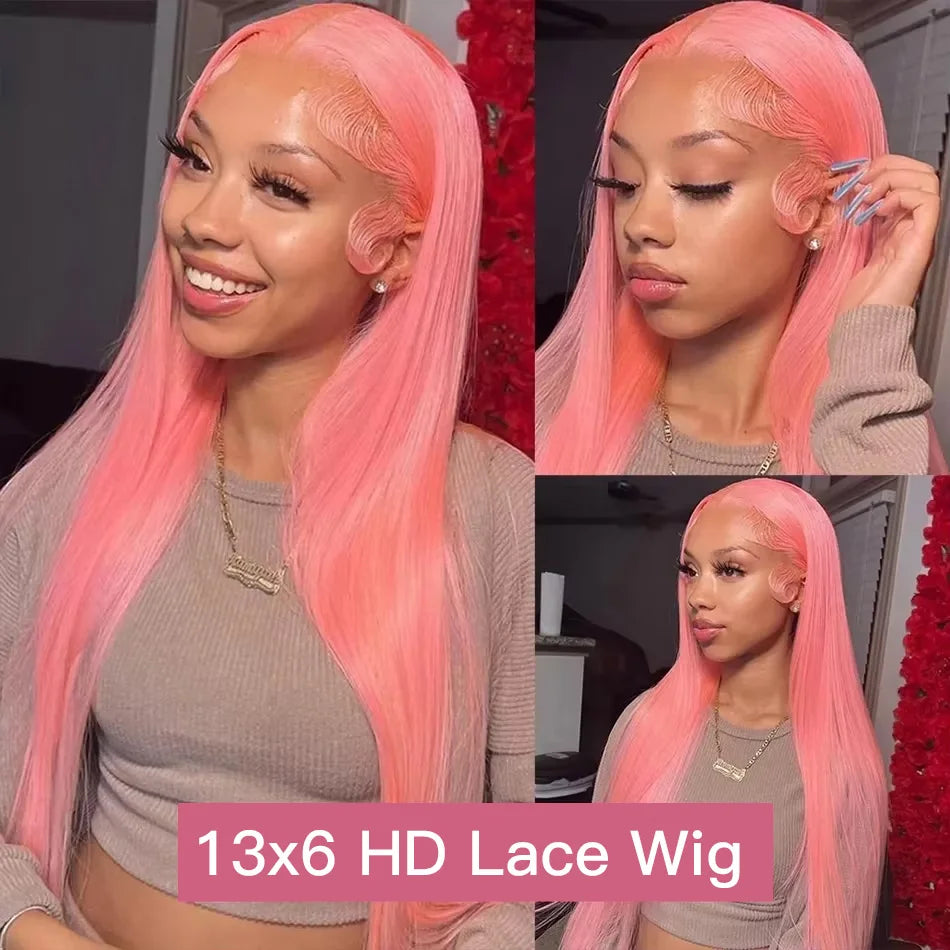 Pink Human Hair Wig 30-32 Inch Lace Front & HD Frontal, Natural Style