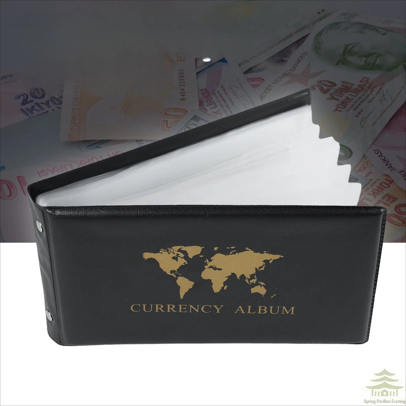 40-Pocket Currency Collecting Album with Clear Bill Holders - PU Leather Storage Book
