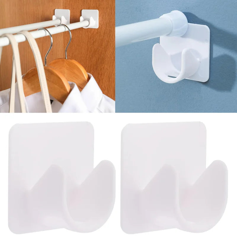Self-Adhesive Curtain Rod Hooks 2-Pack - No Hole Punch Shower & Bathroom Fixings