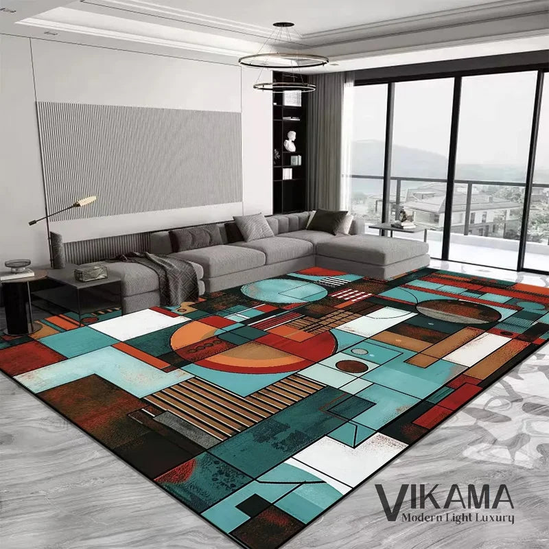 Geometric Area Rug - Durable Slip-Resistant Floor Mat for Living Room & Bedroom