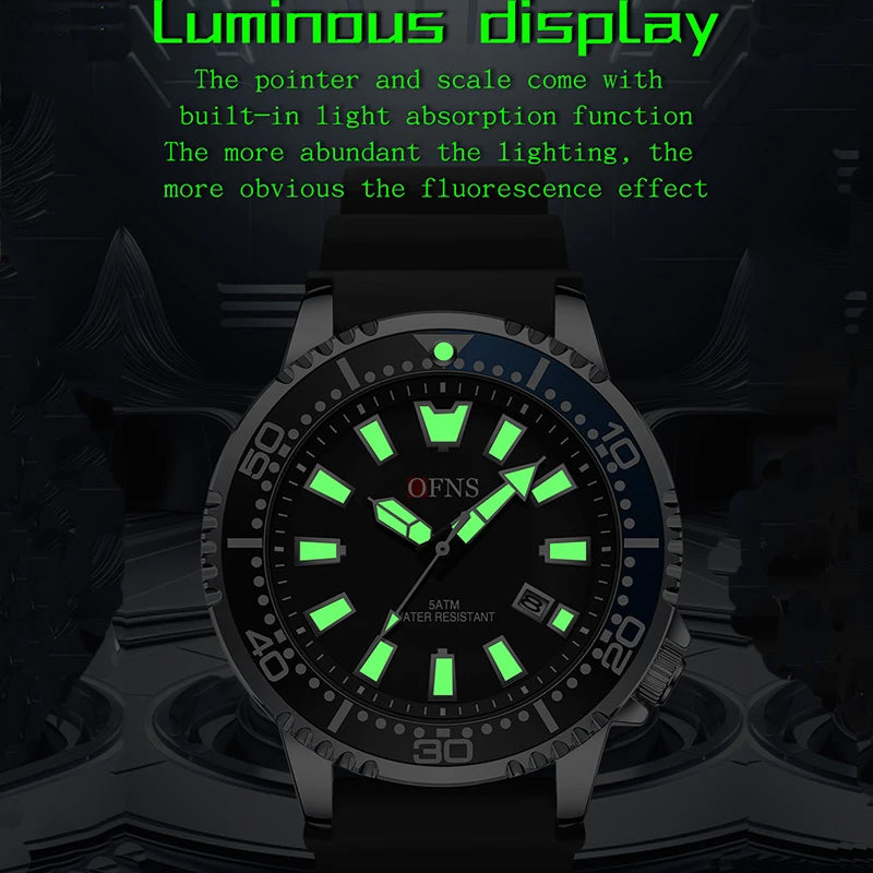 Men's Quartz Watch with Silicone Strap Waterproof Night Light Casual Business