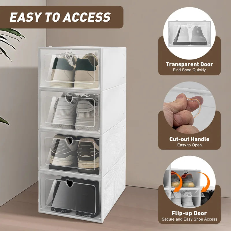 Stackable Transparent Shoe Storage Box with Side Flap - Dustproof & Ventilated, 20pcs