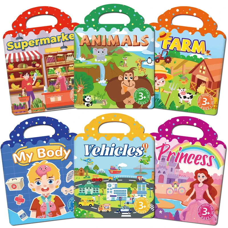 Kids' Reusable DIY Sticker Book Multi-Theme Bubble & Jelly Stickers Portable Montessori Toy Gift