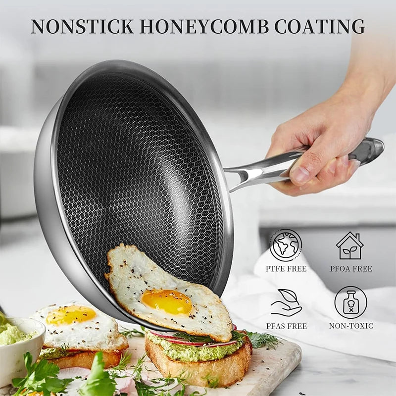 Nonstick Frying Pan 20-28cm Stainless Steel Skillet PFOA Free Kitchen Cookware