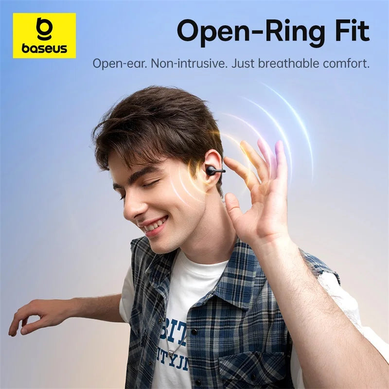 Open Ear Sports Earbuds with Clip-On Design, 4-Mic Clear Calls, Super Bass