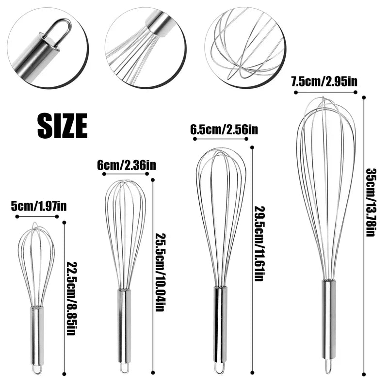 Stainless Steel Whisk Set for Cooking & Baking - Non-Stick Safe Kitchen Utensils