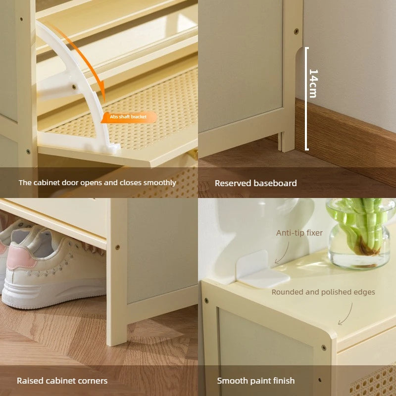 Multi-Layer Bamboo Shoe Cabinet Wall-Mounted Flip Storage Dust-Proof Narrow Organizer