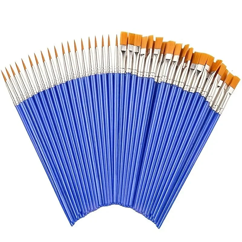 Multipurpose Nylon Flat Paint Brushes Set with Wooden Handle for Art and Craft