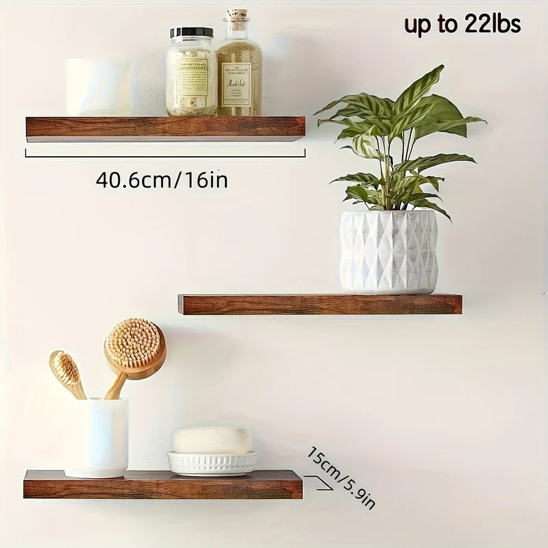 Solid Wood Wall-Mounted Shelf for Living Room & Bedroom Storage & Display