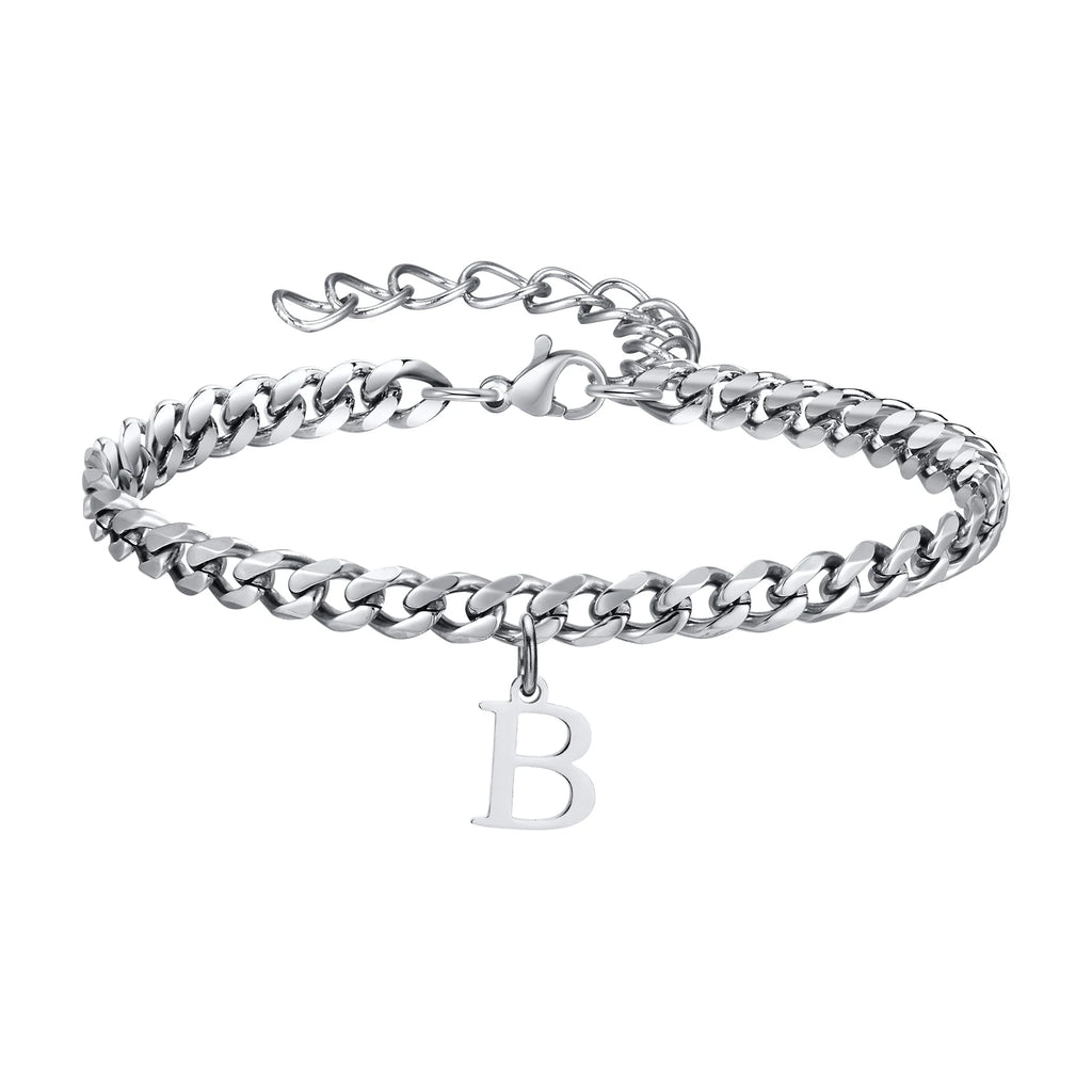 Men's Initials Cuban Link Chain Bracelets - Stainless Steel Alphabet Charm Wristband, Adjustable, Gift-Ready