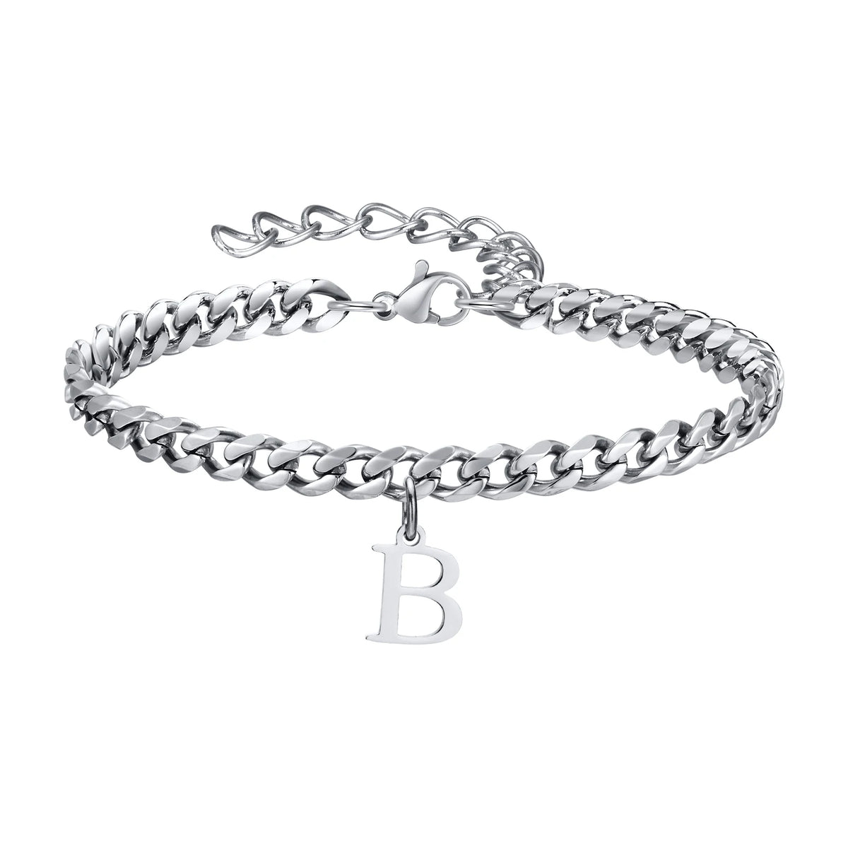 Men's Initials Cuban Link Chain Bracelets - Stainless Steel Alphabet Charm Wristband, Adjustable, Gift-Ready