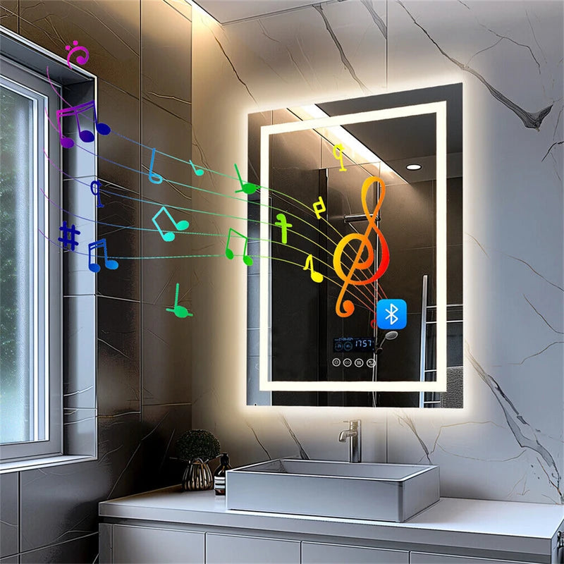 LED Bathroom Mirror with Bluetooth Speaker Anti-Fog Backlit & Front Light