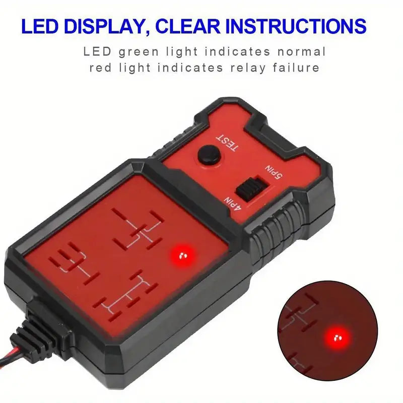 12V Car Battery Tester - Automotive Voltage and Relay Checker with LED Indicator