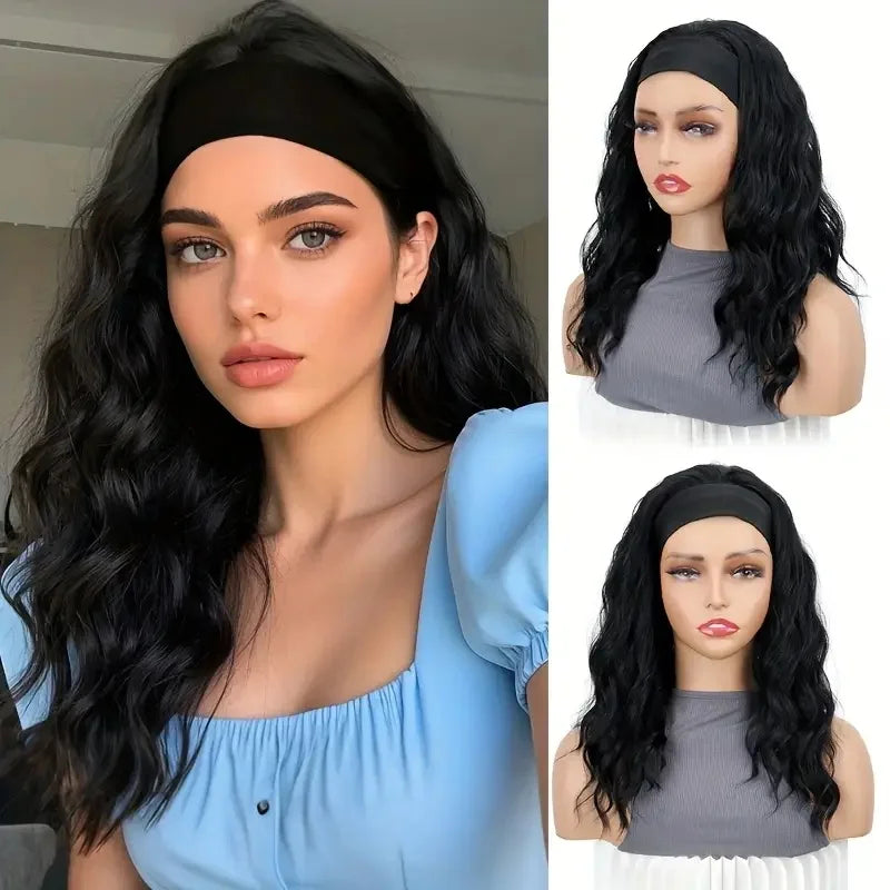 Women's Curly Short Wavy Hairband Wig Heat-Resistant Fiber Synthetic Hair