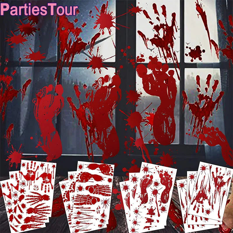 Halloween Wall Door & Window Stickers Blood Handprint Skull Scene Decor Horror Props