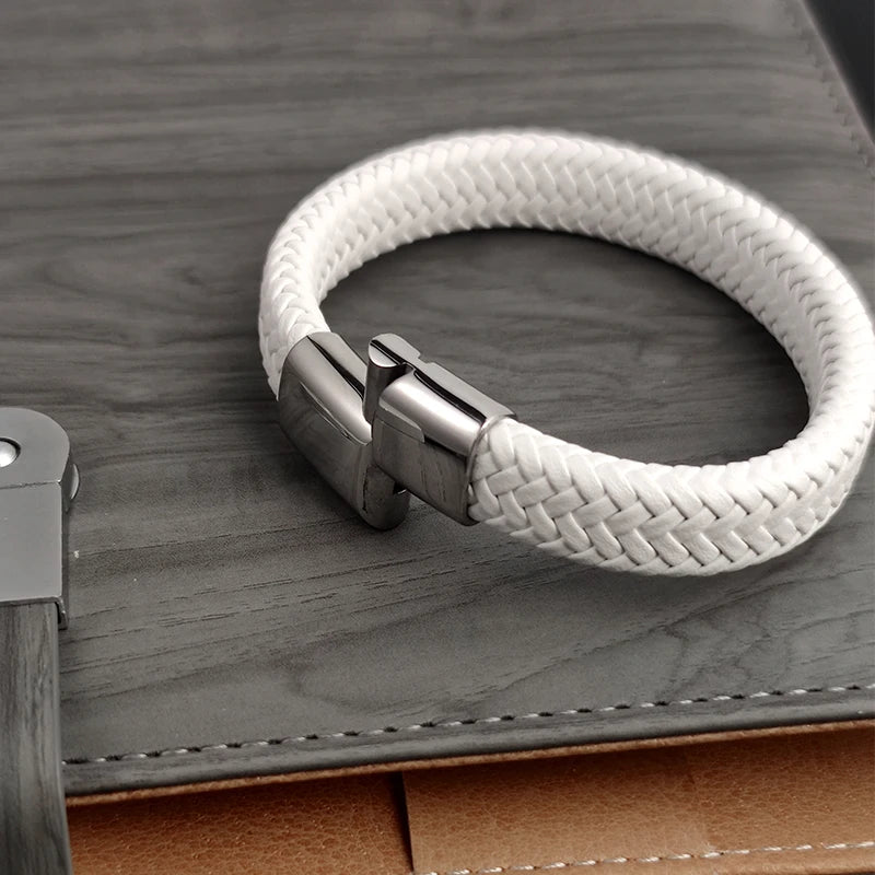 Men's Leather Braid Bracelet with Stainless Steel Buckle - Handmade Gift