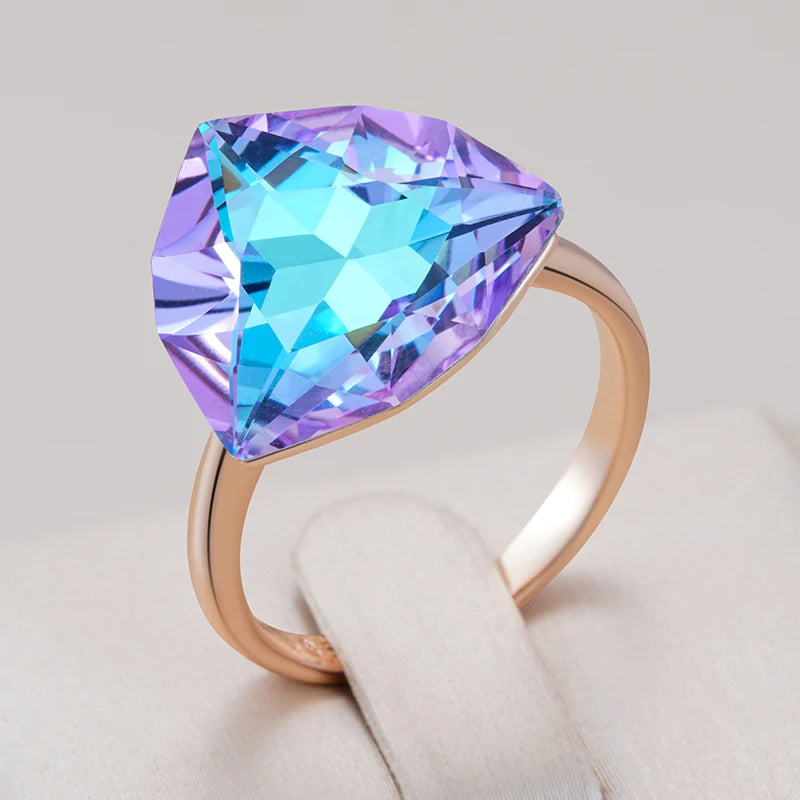 Colorful Zircon Triangle Ring for Women - Rose Gold Wedding Jewelry