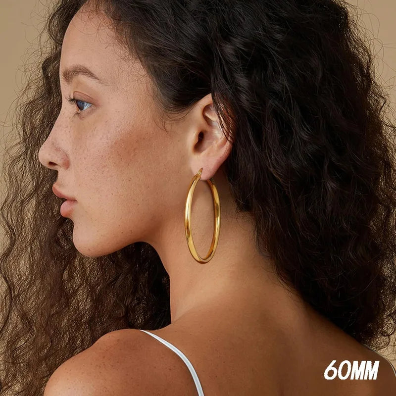 Chunky Hoop Earrings for Women 14K Gold Plated Hypoallergenic Lightweight Jewelry