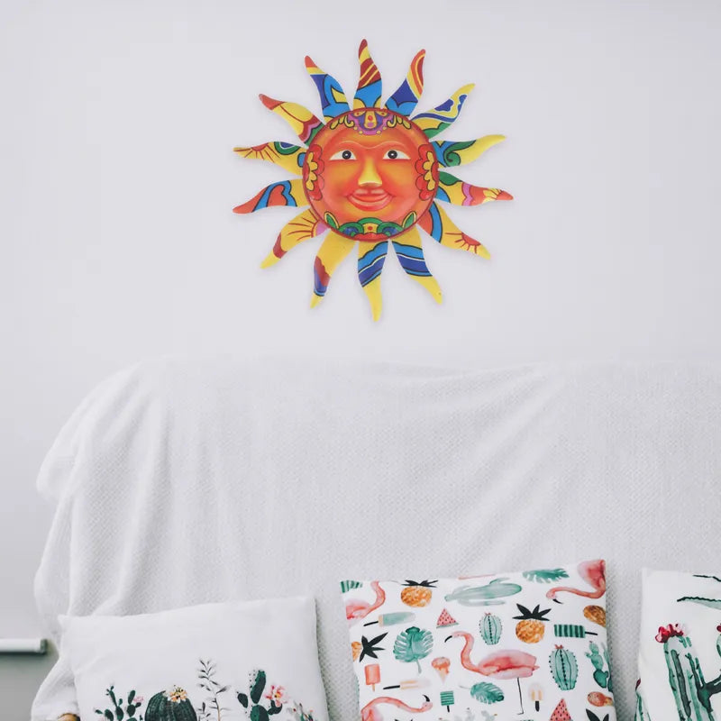 Sun Wall Art Decor - Iron Sun Shaped Wall Hanging for Home Garden Living Room Kitchen
