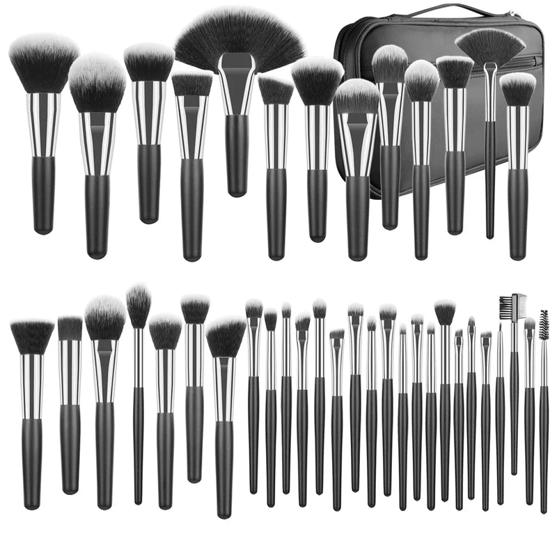 40Pcs Makeup Brush Kit with Travel Bag - Short Handle, Complete Cosmetic Tools