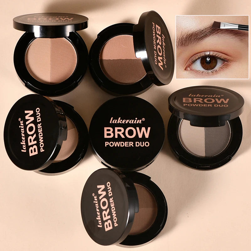 2-Color Waterproof Eyebrow Powder Palette with Mirror - Long Lasting Matte Brown Makeup