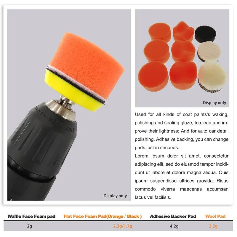 Car Polishing Buffing Pads Kit 9 Pieces - Sponge & Wool Abrasive Tools