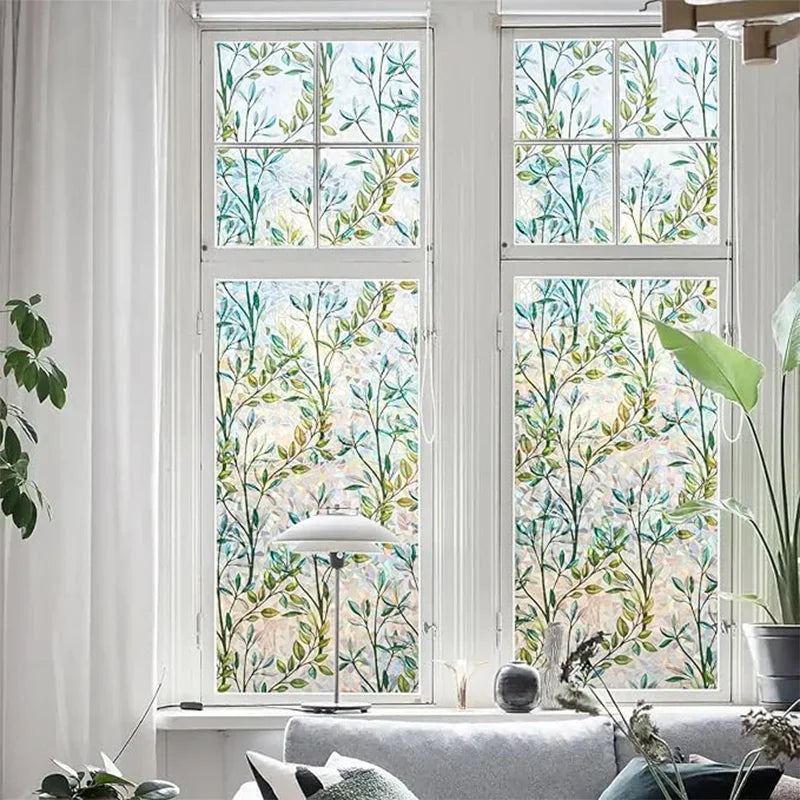 Green Vines Window Privacy Film - Decorative Static Glass Clings for Home & Office