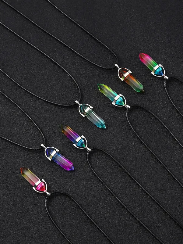 Set of 7 Crystal Hexagonal Column Necklaces for Women and Men - Healing Gemstone Jewelry