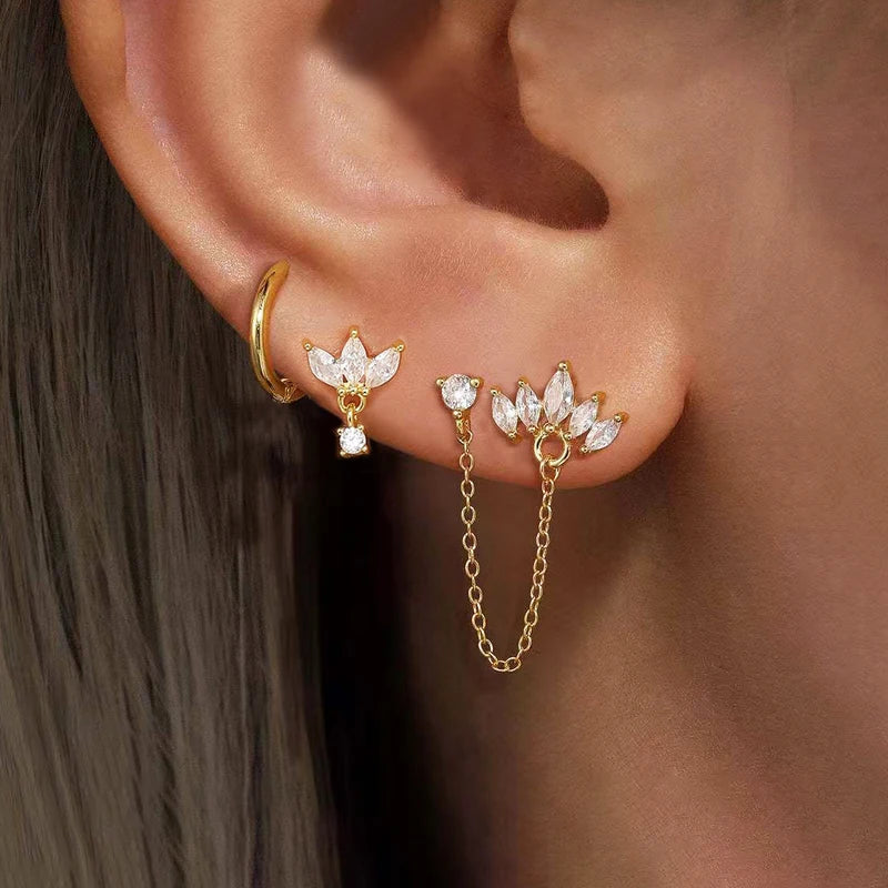 3PCS Gold Crown Chain Tassel Hoop Earrings Set for Women - 18K Gold Plated Jewelry