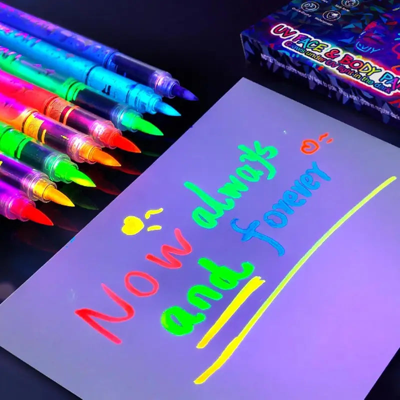 Glow in The Dark Face Paint Markers UV Neon Body Art Pens Waterproof Skin-Safe