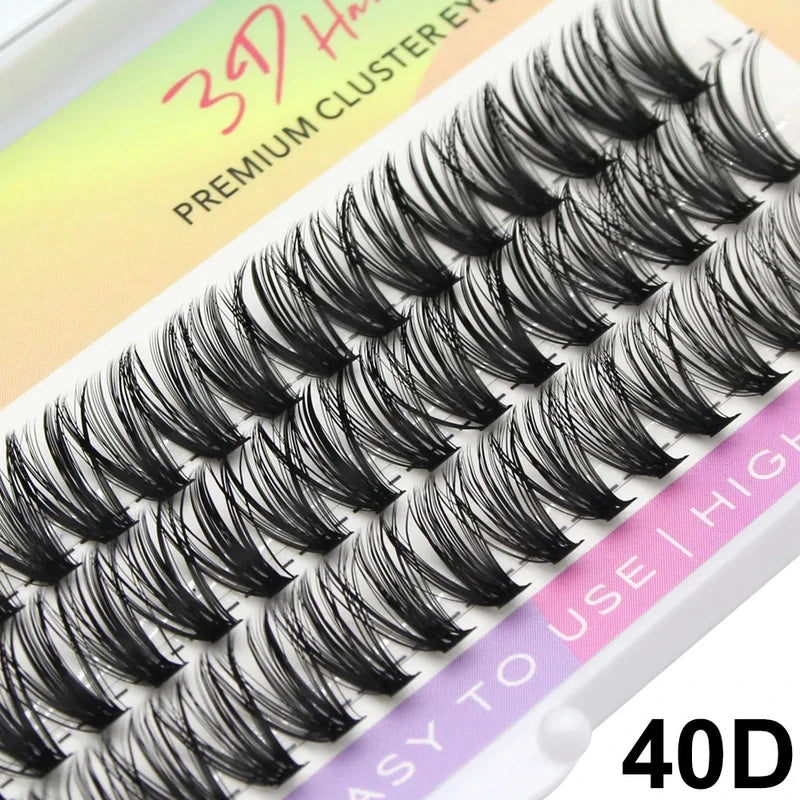 Premium Silk Cluster Eyelash Extensions - Natural Long 3D Volume Fake Lashes
