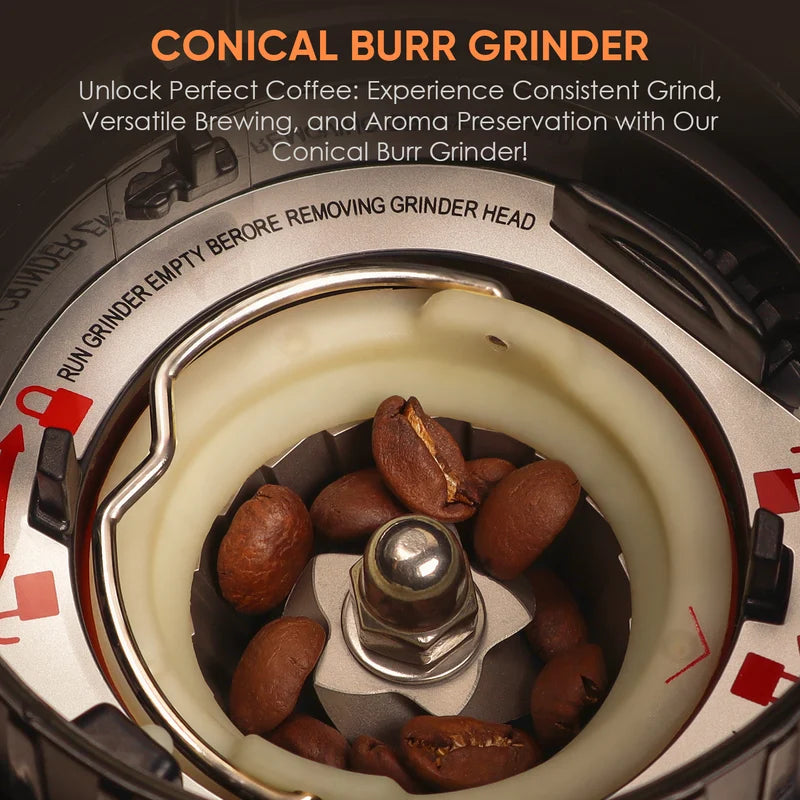 Electric Conical Burr Coffee Grinder with 48 Settings for Espresso and Brew