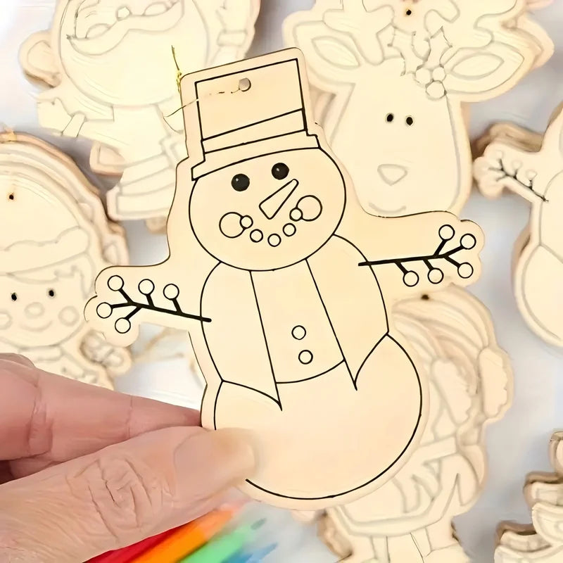 12Pcs Christmas Wooden Ornaments Snowman Santa Tree Holiday Decor DIY Hanging Pendant