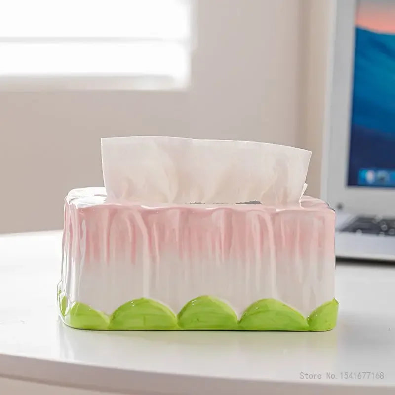 Ceramic Tulip Tissue Box - Creative Home Desk Decor, Living Room Gift