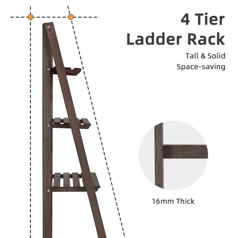 Folding 4-Tier Wooden Ladder Shelf - Indoor Plant & Storage Rack