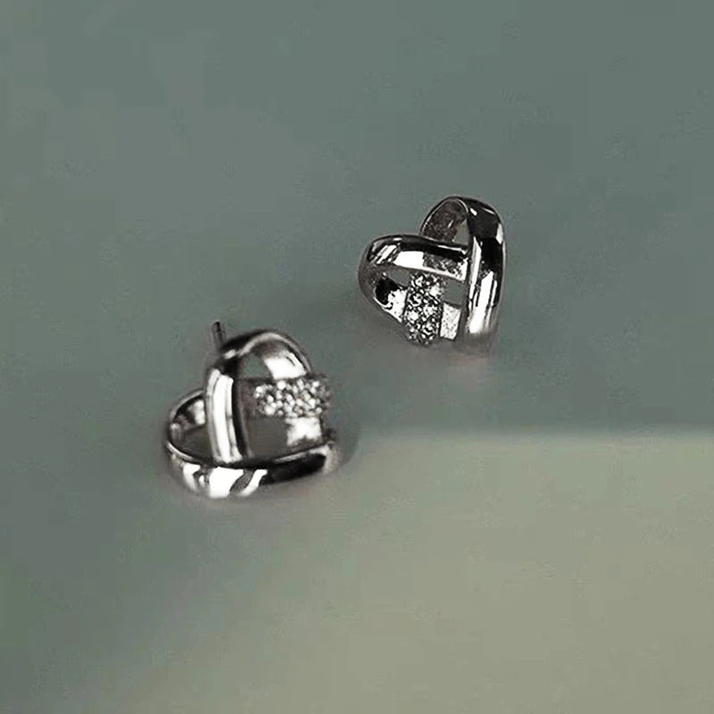 Eternity Love Earrings for Women Heart Stud Piercing Silver & Gold Tones
