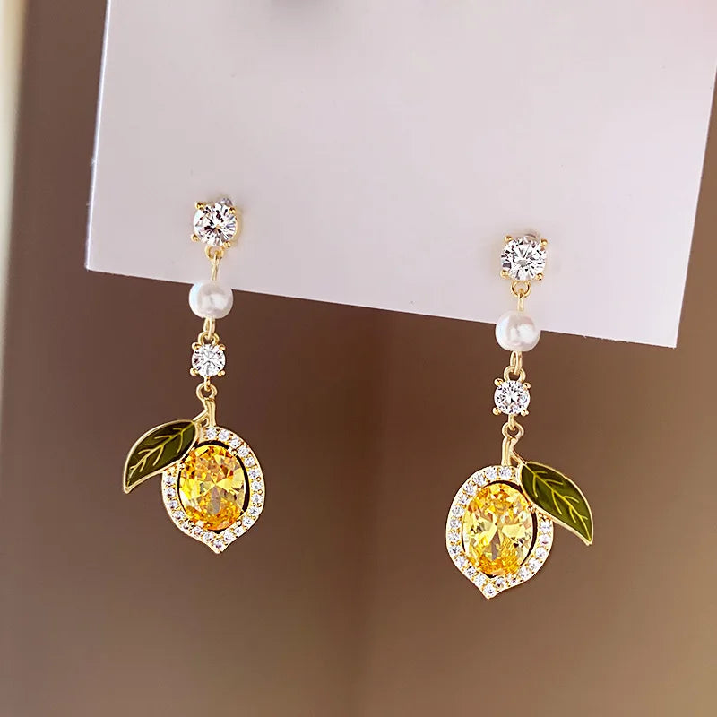 Yellow Zircon Lemon Earrings for Women - Fashion Jewelry Gift Set